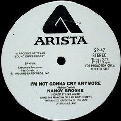 Nancy Brooks I'm Not Gonna Cry Anymore / Let's Go Whoop It Hoo USED VINYL 12INCH 33 S RPM PROMO
