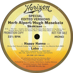 Herb Alpert / Hugh Masekela Skokiaan / Happy Hanna / Lobo USED VINYL 12INCH 33 S RPM PROMO MONO