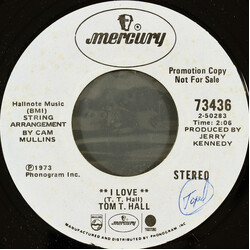 Tom T. Hall I Love / Back When We Were Young Vinyl 7" USED