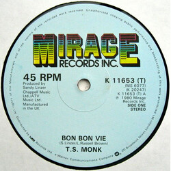 T.S. Monk Bon Bon Vie USED VINYL 12INCH SINGLE 45 RPM