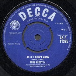 Mike Preston As If I Didn't Know USED VINYL 7INCH 45 RPM SINGLE