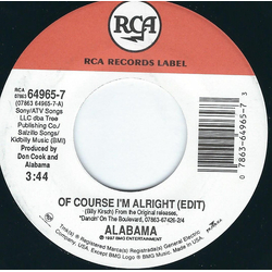 Alabama Of Course I'm Alright Vinyl 7" USED