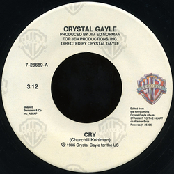 Crystal Gayle Cry Vinyl 7" USED