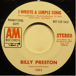 Billy Preston I Wrote A Simple Song USED VINYL 7INCH 45 RPM PROMO STEREO MONO