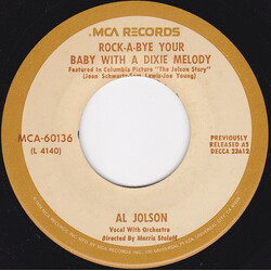 Al Jolson Rock-A-Bye Your Baby With A Dixie Melody / California, Here I Come USED VINYL 7INCH 45 RPM SINGLE REISSUE REPRESS