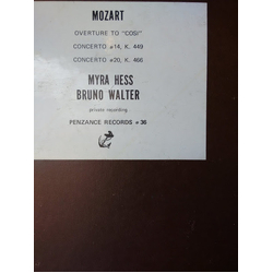 Wolfgang Amadeus Mozart / Myra Hess / Bruno Walter Overture To "Cosi" / Concerto #14, K. 449 / Concerto #20, K. 466 Vinyl LP USED