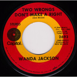 Wanda Jackson Two Wrongs Don't Make A Right / Two Separate Bar Stools USED VINYL 7INCH STEREO