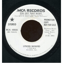 Lynyrd Skynyrd You Got That Right USED VINYL 7INCH 45 RPM PROMO