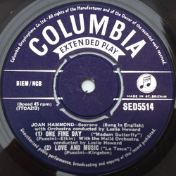 Joan Hammond One Fine Day ("Madam Butterfly") Vinyl 7" USED