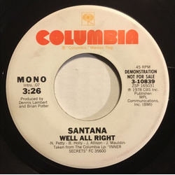 Santana Well All Right Vinyl 7" USED