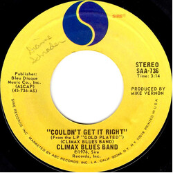 Climax Blues Band Couldn't Get It Right / Sav'ry Gravy USED VINYL 7INCH 45 RPM SINGLE STYRENE