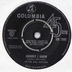 Peter & Gordon Nobody I Know Vinyl 7" USED