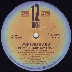 Miki Howard Come Share My Love USED VINYL 12INCH 33 S RPM SINGLE