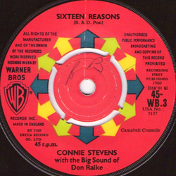 Connie Stevens / Don Ralke Sixteen Reasons / Little Sister Vinyl 7" USED