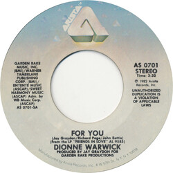 Dionne Warwick For You USED VINYL 7INCH 45 RPM SINGLE