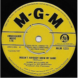 Hank Williams Jr. Doesn't Anybody Know My Name USED VINYL 7INCH 45 RPM SINGLE