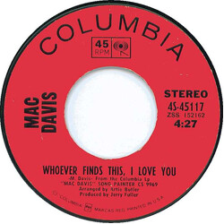Mac Davis Whoever Finds This, I Love You USED VINYL 7INCH 45 RPM SINGLE STEREO