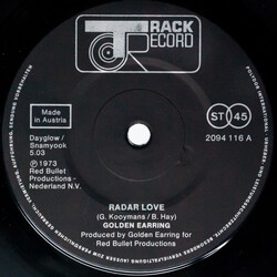 Golden Earring Radar Love USED VINYL 7INCH 45 RPM SINGLE STEREO
