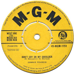 Connie Francis Don't Cry On My Shoulder / Mr. Twister USED VINYL 7INCH 45 RPM SINGLE