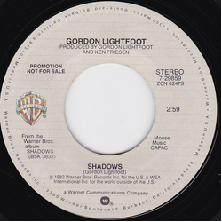Gordon Lightfoot Shadows Vinyl 7" USED