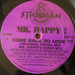 Mr. Happy Come Back To Love USED VINYL 12INCH 33 S RPM