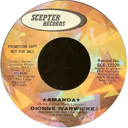Dionne Warwick Amanda / He's Moving On USED VINYL 7INCH 45 RPM PROMO