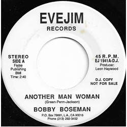 Bobby Boseman Another Man's Woman / Cheaters Never Win Vinyl 7" USED