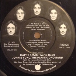 John Lennon & Yoko Ono / The Plastic Ono Band Happy Xmas (War Is Over) USED VINYL 7INCH 45 RPM SINGLE REISSUE