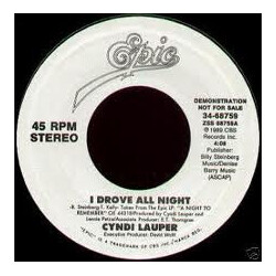 Cyndi Lauper I Drove All Night Vinyl 7" USED