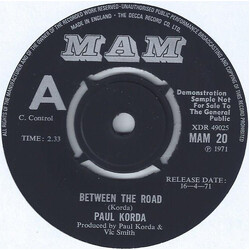 Paul Korda Between The Road USED VINYL 7INCH 45 RPM SINGLE PROMO