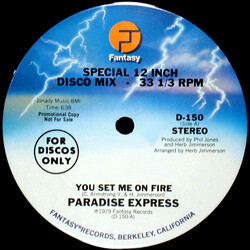 Paradise Express You Set Me On Fire / We Are One USED VINYL 12INCH 33 S RPM PROMO