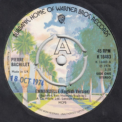 Pierre Bachelet Emmanuelle (English Version) Vinyl 7" USED