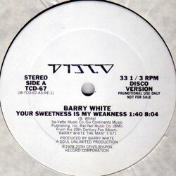 Barry White Your Sweetness Is My Weakness USED VINYL 12INCH 33 S RPM PROMO