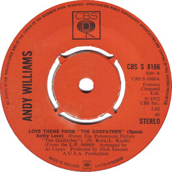 Andy Williams Love Theme From "The Godfather" (Speak Softly Love) USED VINYL 7INCH 45 RPM SINGLE
