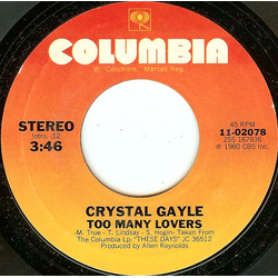 Crystal Gayle Too Many Lovers Vinyl 7" USED