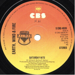 Earth, Wind & Fire Saturday Nite VINYL 7" USED