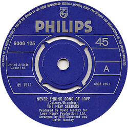 The New Seekers Never Ending Song Of Love USED VINYL 7INCH 45 RPM SINGLE