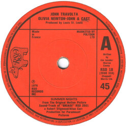 John Travolta / Olivia Newton-John / "Grease" Cast Summer Nights USED VINYL 7INCH SINGLE 45 RPM