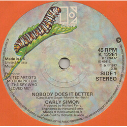 Carly Simon Nobody Does It Better USED VINYL 7INCH 45 RPM SINGLE STEREO
