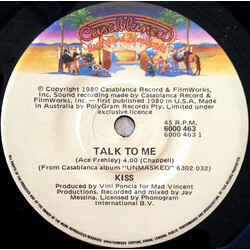 Kiss Talk To Me USED VINYL 7INCH SINGLE 45 RPM