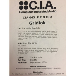 Gridlok The Media Is A Joke / Snap The Whip USED VINYL 12INCH WHITE LABEL PROMO