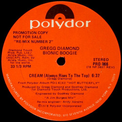 Gregg Diamond / Bionic Boogie Cream (Always Rises To The Top) / Chains USED VINYL 12INCH 33 S RPM PROMO STEREO