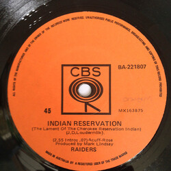 Raiders (2) Indian Reservation / Terry's Tune USED VINYL 7INCH 45 RPM SINGLE