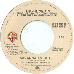 Tom Johnston Savannah Nights USED VINYL 7INCH 45 RPM