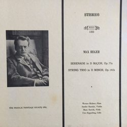 Max Reger / Werner Richter (2) / Sandor Karolyi / Hans Eurich / Uwe Zipperling Serenade In D Major Op. 77a / String Trio In D Minor Op. 141b Vinyl LP 