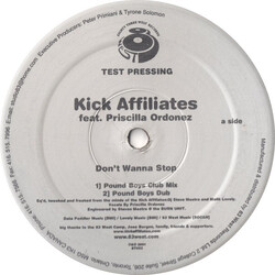 The Kick Affiliates / Priscilla Ordonez Don't Wanna Stop USED VINYL 12INCH TEST PRESSING