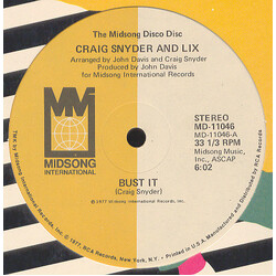 Craig Snyder / Lix (5) Bust It / Hold Me USED VINYL 12INCH 33 S RPM