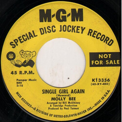 Molly Bee Single Girl Again / Keep It A Secret USED VINYL 7INCH 45 RPM PROMO