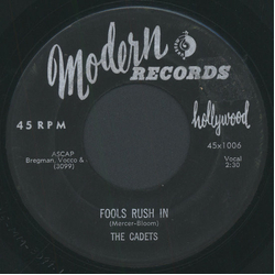 The Cadets Fools Rush In / I'll Be Spinning Vinyl 7" USED