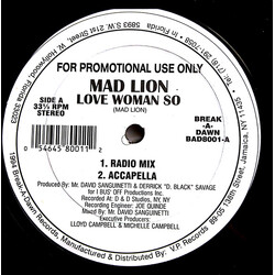 Mad Lion Love Woman So USED VINYL 12INCH 33 S RPM PROMO